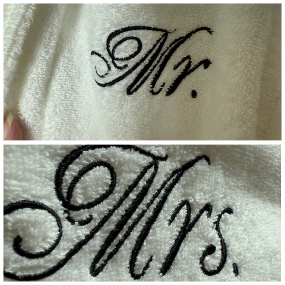 2 Luxor Linens Robes Egyptian Cotton Mr & Mrs Monogram White Wrap One Size